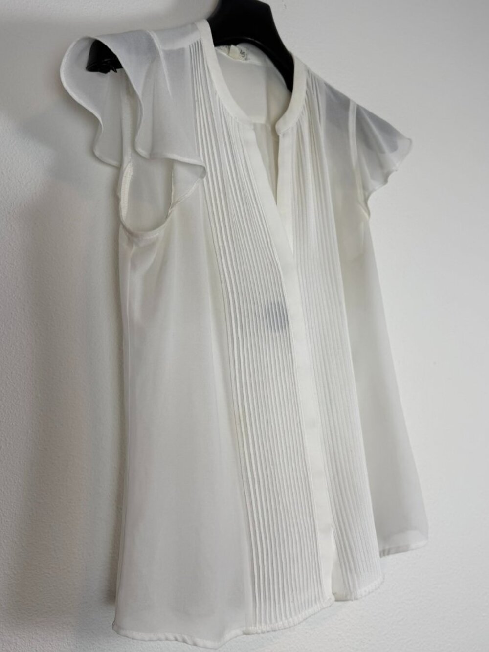 Maison Jules White Pleated Flutter Sleeve Blouse Size XS